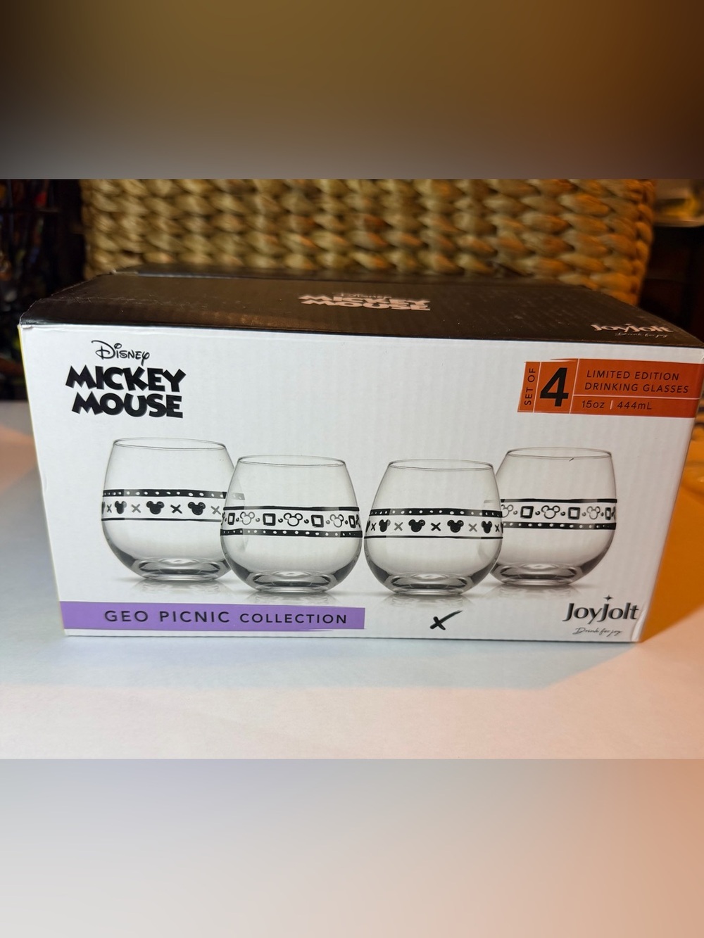 Jolt Disney Mickey Mouse Picnic Collection Stemless Wine Glasses - (Set of 4)